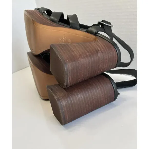 Crown Vintage Farlie Womens Size 9M Black Leather Ankle Strap Block Heel Sandals - Picture 9 of 16